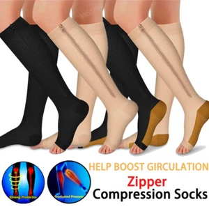 Calcetines de compresión con cremallera punta abierta 20-30 mmHg pierna suave pantorrilla circulación unisex - Imagen 1 de 26