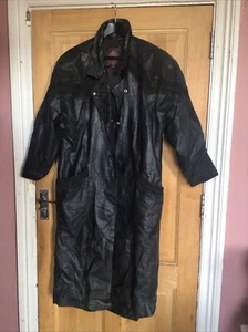Vintage 80s G-III Black Leather Trench Coat 2xl Lovely Details - Picture 1 of 9
