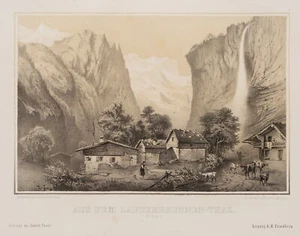 C. HEYN (1834-1906), Lauterbrunnental am Staubbachfall, Lithographie Romantik - Bild 1 von 5