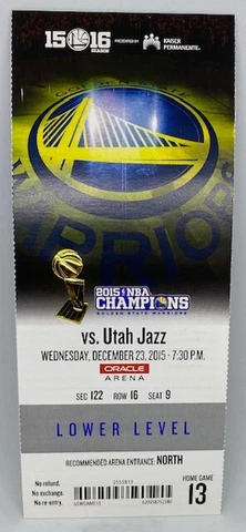2015-16 Golden State Warriors MINT FULL SEASON TICKET Win #27 73 Win Season RARE Cover