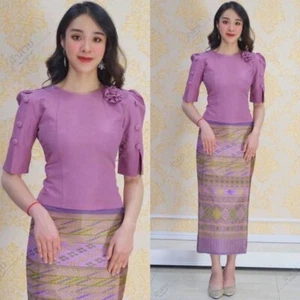 THAI TRADITIONAL BLOUSE SHIRTS LAOS SILK - AVAILABLE IN CHEST SIZE 32" - 46" - Picture 1 of 24
