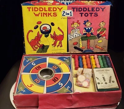 Antique TRANSOGRAM Tiddledy Winks Tots Board Game Never Used W/ Instructions BOX - Image 1 of 4