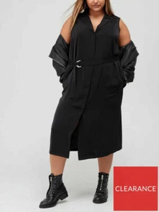 V by Very Curve Belted Sleeveless Midi Shirt Dress - Black - Picture 1 of 4