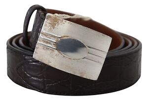 BRUNELLO CUCINELLI Belt Brown Exotic Leather Silver Metal Buckle s. 105cm / 42in