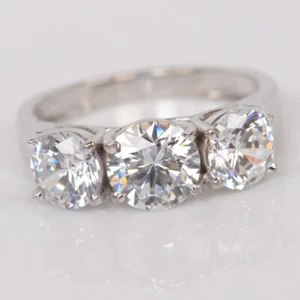 Neu 2,88 kt weißer runder Moissanit-Verlobungsring mit drei Steinen 14 K Weißgold - Bild 1 von 6