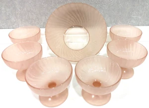 Arcoroc France Rosaline Frosted Pink Swirl Dessert Set - Bowl + 6 Sundae Cups - Picture 1 of 7