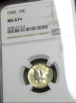 1940 Mercury Dime Silver  ---- NCG MS-67+ Graded Coin ---- #862B - Image 1 of 4