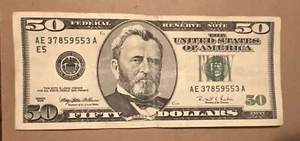 1996 Series $50 FRN E5  District, S# AE 37859553 A - Picture 1 of 2