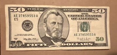 1996 Series $50 FRN E5  District, S# AE 37859553 A - Image 1 of 2