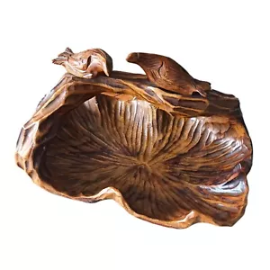 Cesta de frutas de madera vintage de mediados del siglo XX con pájaros, madera de burl tallada a mano - Imagen 1 de 5