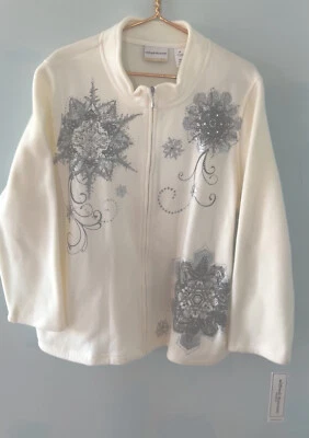 Chaqueta suave Alfred Dunner marfil cremallera frontal copo de nieve con joyas 2X nueva con etiquetas precio de venta sugerido por el fabricante 62 USD Foto 1 de 4