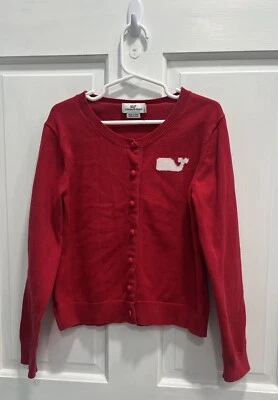 Cárdigan rojo VINEYARD VINES logotipo de ballena abotonado talla mediana 10-12 niñas pre amadas Foto 1 de 4