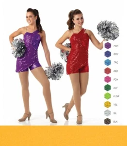 Fired Up YELLOW Adult Large Jazz Tap Dance Costume Foil Unitard Sequin Overlay - Picture 1 of 3
