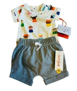 Cat and Jack set 2 pieces bodysuit short sleeve and gray short. Size 0-3 months. - Picture 1 of 6