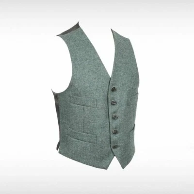 Men's  Lovat Green Vest Men's 100% Wool Wedding Vest from 34" to 54" Chest Sizes - Image 1 of 2