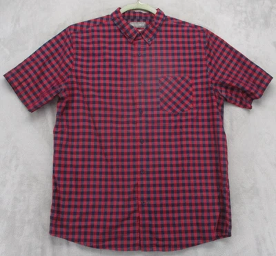Falls Creek Shirt Mens Large Red Navy Plaid Short Sleeve Button Down Modern Fit - Image 1 of 4