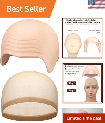 Kit de gorra calva beige realista para adultos: accesorio de disfraz de Halloween de 2 piezas Foto 1 de 4