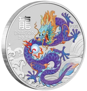 2024 Aussie Purple Lunar Year of the Dragon 1oz Silver Coin In Mint Capsule * A8 - Picture 1 of 3