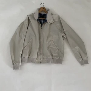 Eddie Bauer Bomber Jacket XL Beige Plaid Lining Outdoors Windbreaker Lined EUC - Picture 1 of 8