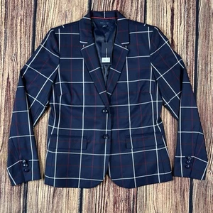 NWT Tommy Hilfiger Blazer 2 Button Navy Plaid Women’s Size 10 Classic Work - Picture 1 of 20