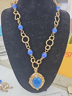Красивый золото над чистого синий топаз ожерелье 18» надпись OT 925 Турция #9737 - Изображение 1 из 4