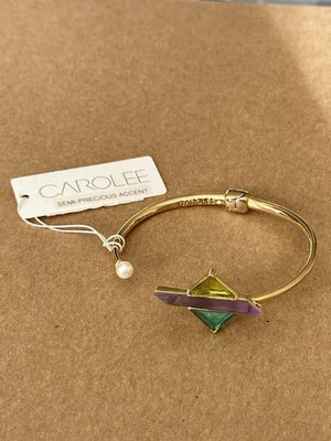 🆕 Brazalete geométrico Carolee tono dorado con detalles semipreciosos Foto 1 de 4