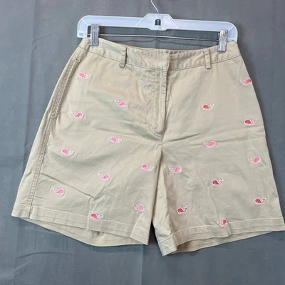 Charter Club Golf Shorts Womens Size 6 Khaki Pink Whale Embroidery Preppy Casual - Image 1 of 4