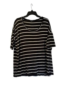 Lafayette 148 New York Women's Short Sleeves Basic T-Shirt Black Striped Size L - Picture 1 of 10