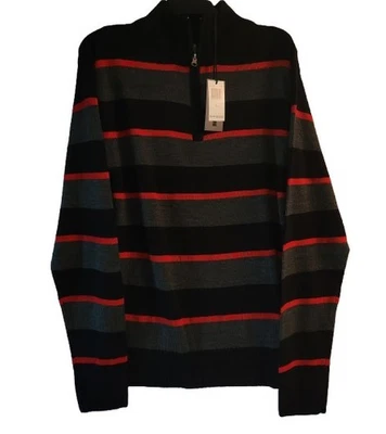 Vintage ​PJ Mark Men's L Striped Half-Zip Sweater Black Gray Red NWT Hip Hop - Image 1 of 4