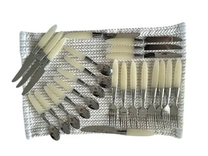 Vintage stainless steel flatware translucent cream colored Stems 24 Piece READ - Picture 1 of 9