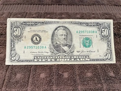 1985 $50 FIFTY DOLLAR FEDERAL RESERVE NOTE BANK OF BOSTON TRIPLE "A" BAKER - Image 1 of 2