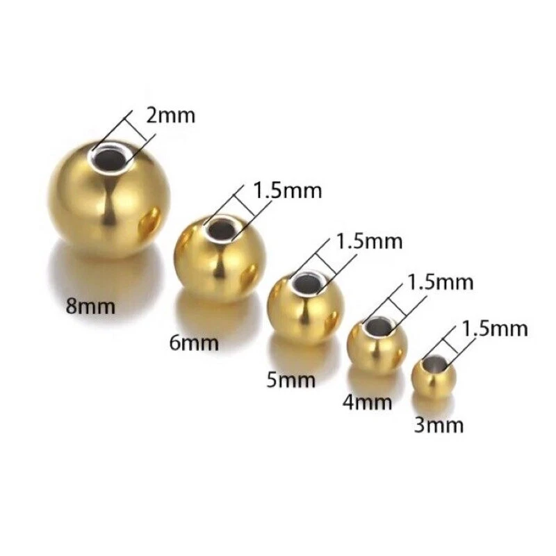 3MM-8MM EDELSTAHL PERLEN CHARM ARMBAND BASTELN GOLD BEADS KUGELN KUGEL BALL - Bild 1 von 1
