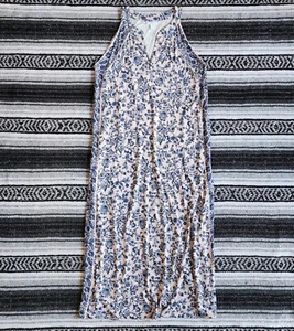 J. Jill Sz M Pet Long Maxi Side Slit Halter V-Neck Shift Dress Pink Blue Floral - Picture 1 of 9