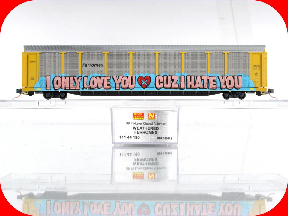 N Scale ***FERROMEX*** 89' Weathered, Graffiti Auto Rack - Micro Trains 11144190 - Image 1 of 4
