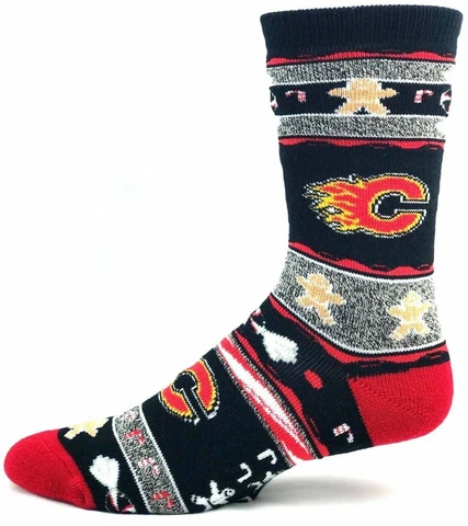 Calgary Flames Hockey Christmas Holiday Gingerbread Deuce Crew Socks Cover