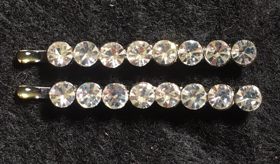 Pair Rhinestone Hair Clips Bobby Pins Bridal Wedding Prom Pageant Elegant Small - Image 1 of 4
