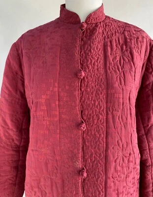 复古亚洲风格夹克绗缝红色丝绸结衬里口袋香港 L — 第 1/4 张图片