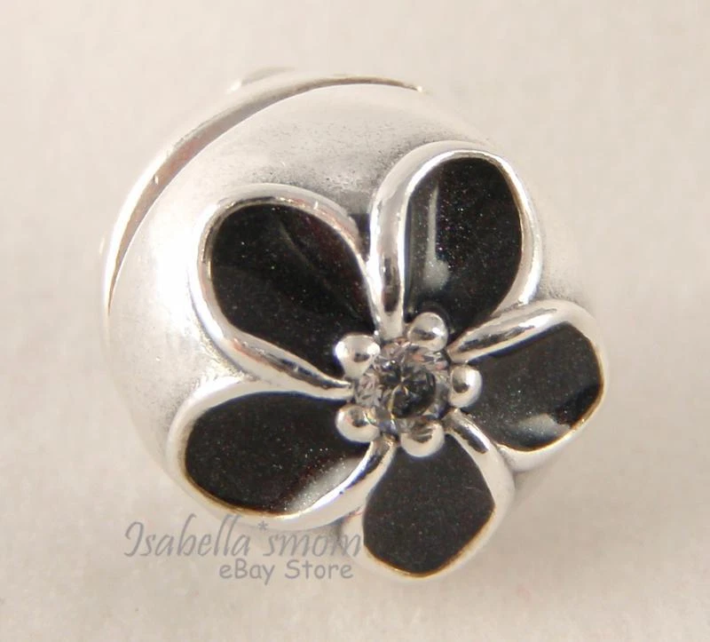 Mystic Floreale Autentico Pandora Argento/Smalto Nero/Trasparente Cz - Immagine 1 di 2