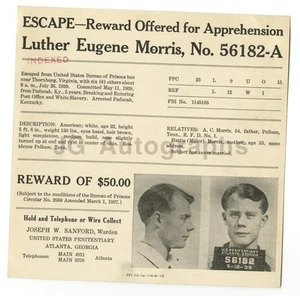 Hoja buscada - Luther Eugene Morris - Escape - Virginia, Kentucky - 1939 - Imagen 1 de 2
