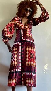 VINTAGE ZARA MULTICOLOURED DOTS LONG SLEEVE MIDI DRESS SIZE:SMALL - Picture 1 of 13