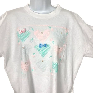 Camiseta con lazo de corazón vintage años 90 OS cuadrada recortada pintura soplada adornada pastel coqueta - Imagen 1 de 9