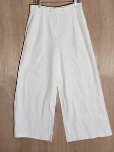 topshop Chino Hose Damen 8 Relaxed Weites Bein Baggy Plissee Leinenmischung Creme - Bild 1 von 11