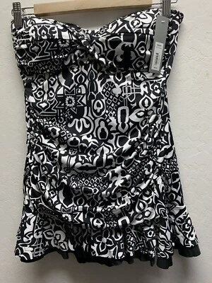 Nuevo con etiquetas Traje de baño Apt 9 M negro blanco geométrico bandeau de una pieza (sin correa) $86 Foto 1 de 4