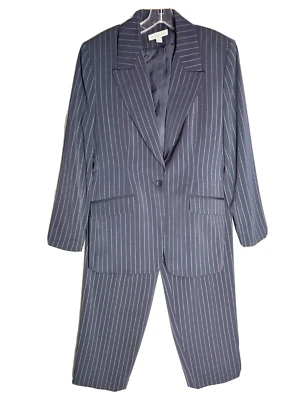 Conjunto de traje de carrera de chaqueta y pantalón Amanda Smith para mujer talla 10 negro a rayas Foto 1 de 4