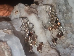 Sterling Silver & Garnet or Topaz (I dont know) Art Deco Almost Celtic Earrings - Picture 1 of 7