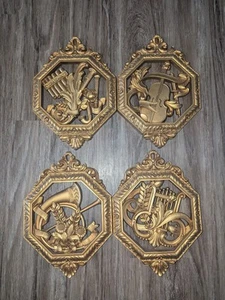 VTG MCM Homco Wall Decor Plaques Set Of 4 Gold Tone Musical Instruments Plastic - Picture 1 of 15