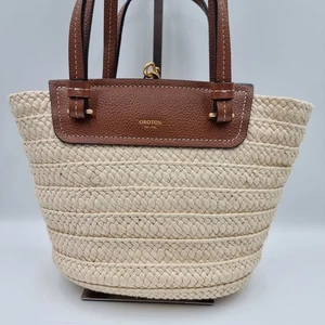 Oroton Claire Cognac Woven Natural Small Tote Shoulder Bag Purse Beach Boho - Picture 1 of 11