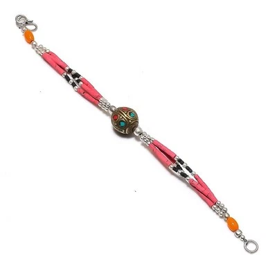 Coral Turquoise Onyx Unique Bracelet Tibetan Silver Beaded Jewelry 6" NSB 2024 - Image 1 of 4