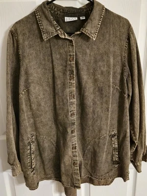 Camisa jeans Joan Rivers vintage lavada bolsos lavagem gengibre feminina pequena GG - Imagem 1 de 4