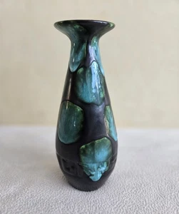 Vintage Canadian Drip Glaze Bud Vase Green Black Ceramic 5.5in Marked 119 MCM - Picture 1 of 8